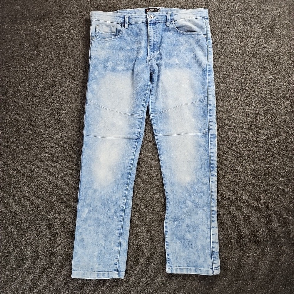 Southpole Skinny Jeans Mens 38x30‎ Light Blue Acid Wash Moto Seam Streetwear Y2k